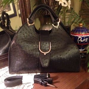 Gucci Wishbone Inspired Black Ostrich Purse /  Bag