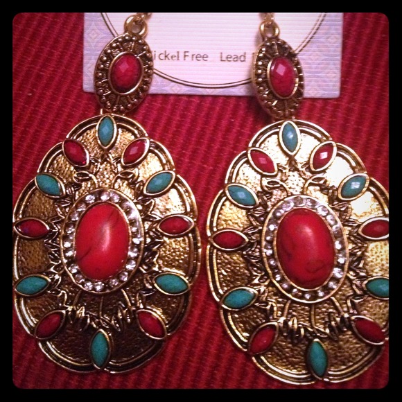 Red & Turquoise chandelier earrings