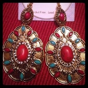 Red & Turquoise chandelier earrings