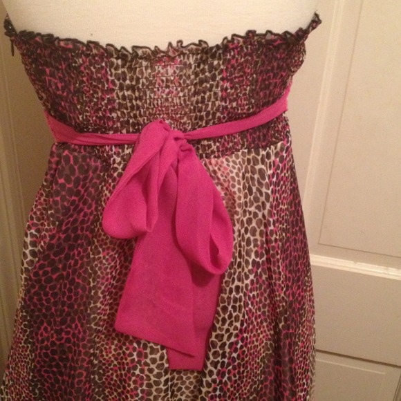 NWT Hot Pink Cheetah Leopard Print Strapless Dress - Picture 2 of 3