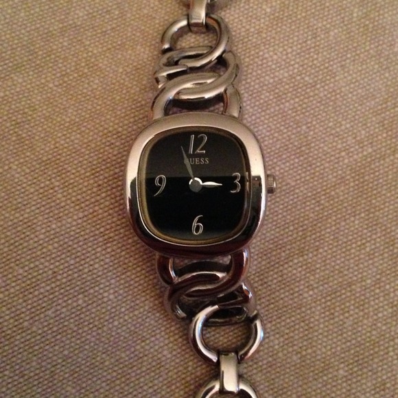GUESS chain link bangle watch and SM black flats
