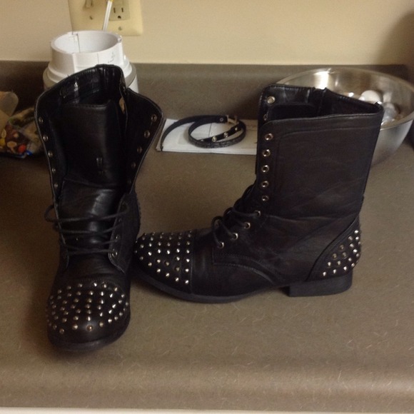Black studded combat boot