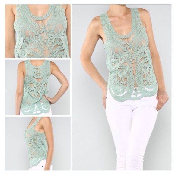 SOLD!! Teal Lace Crochet Tank