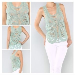 SOLD!! Teal Lace Crochet Tank
