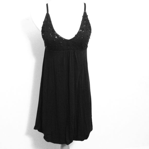 Black spaghetti strapped beaded bubble hem dress
