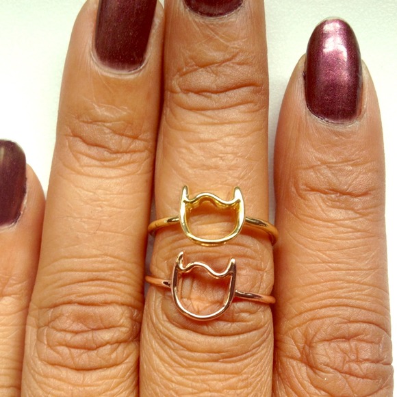 Cat Outline Ring Gold Tone Rose Gold New