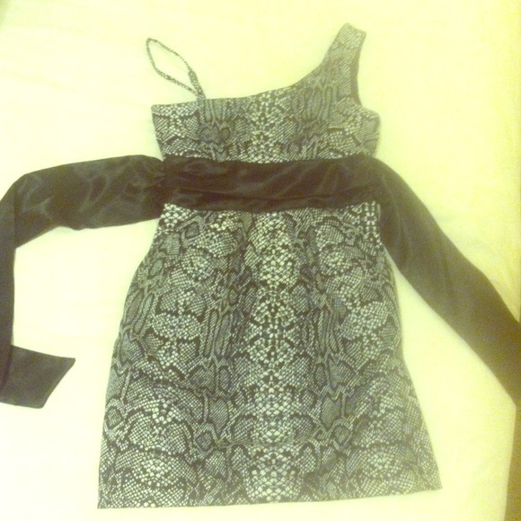 Snake print one shoulder cocktail dress