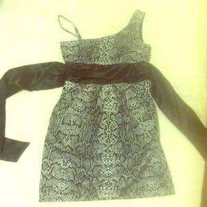 Snake print one shoulder cocktail dress