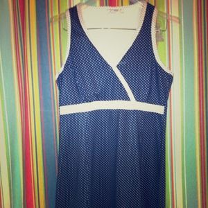 🎄 Retro Pinup Blue White Polka Dot swim dress