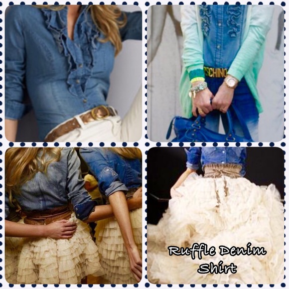 🎉Host Pick🎉BNWT Denim Ruffle Top - Picture 4 of 4