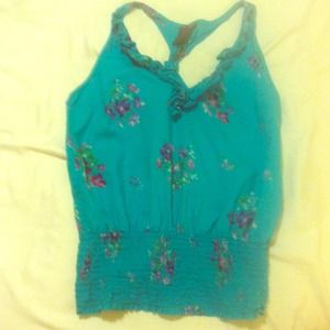 Blue floral razor back tank