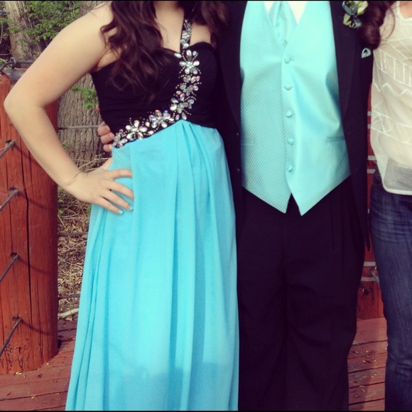 Ocean blue floor length prom dress
