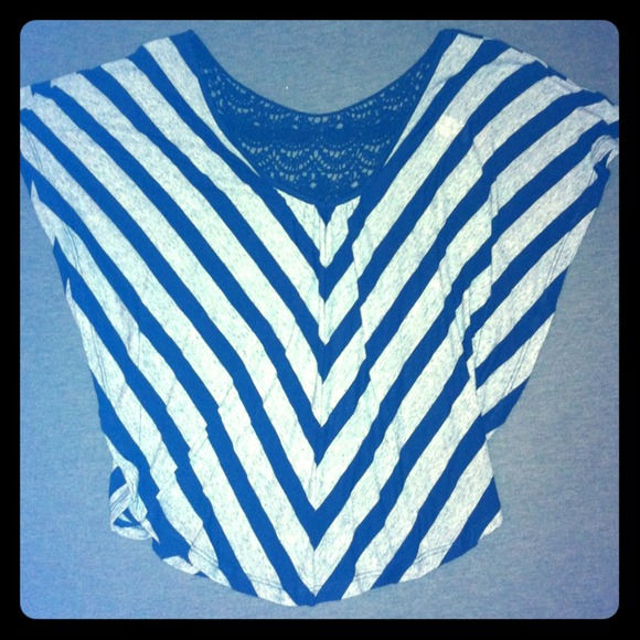 Striped navy and grey top with lace back. Size S