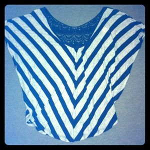 Striped navy and grey top with lace back. Size S