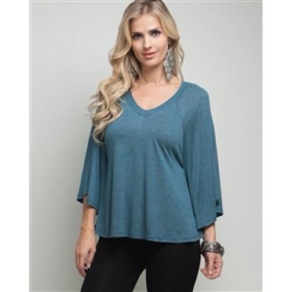Teal jersey draped top