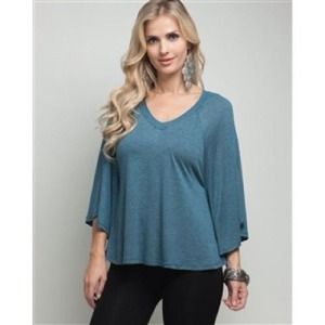 Teal jersey draped top