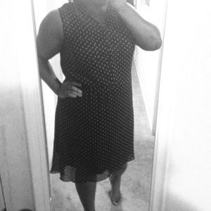 Navy-orange polka dot dress