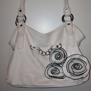 White leather double strap purse with flower decor