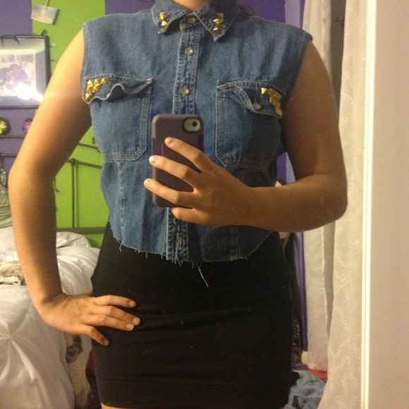 Vintage studded denim crop top