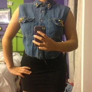 Vintage studded denim crop top