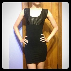 Black Bodycon Gold Glitter Stripe Dress