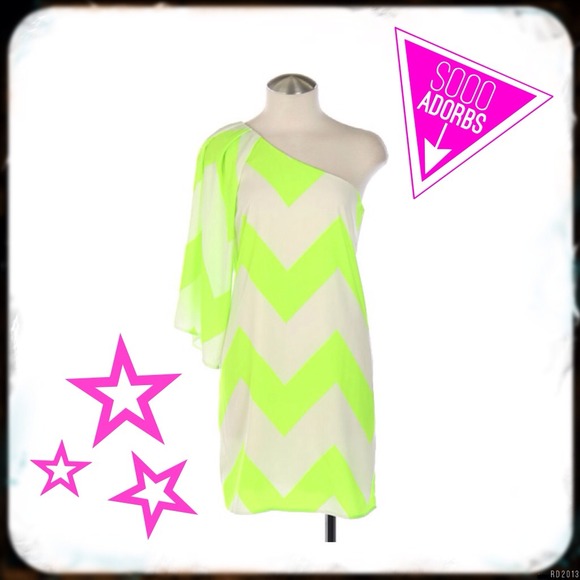 Neon Green Chiffon One Shoulder Dress
