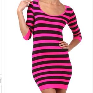 Hot Pink or Green Stripped Bodycon Dress