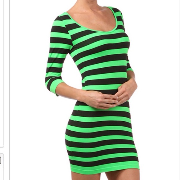 Green or Hot Pink Stripped Bodycon Dress