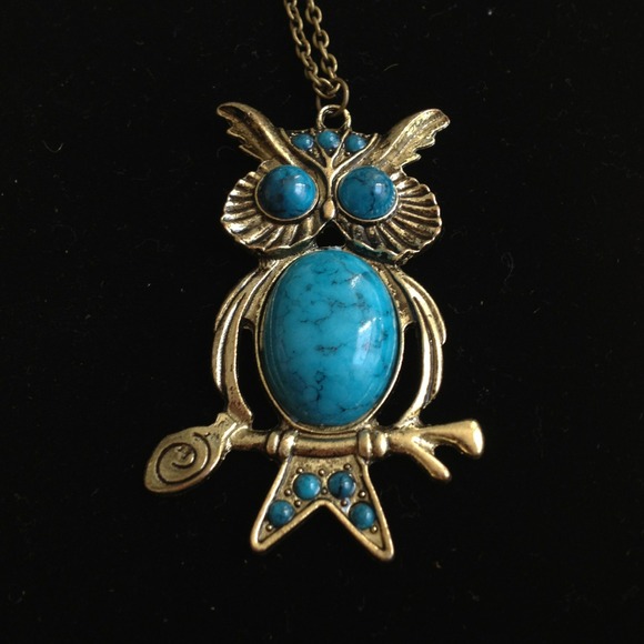 Buy 2 Get 3 FREE! Turquoise an brass owl - Picture 2 of 2