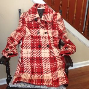Womens Red&Plaid Coat