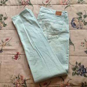 Mint colored stretch skinny jeans
