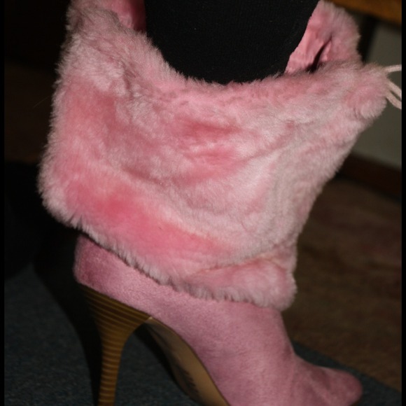 Pink Faux Fur/Suede Stiletto Boots - Picture 3 of 4