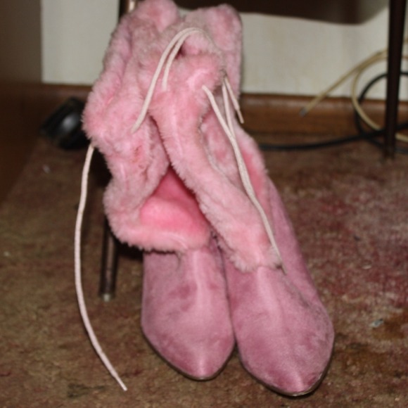 Pink Faux Fur/Suede Stiletto Boots - Picture 4 of 4