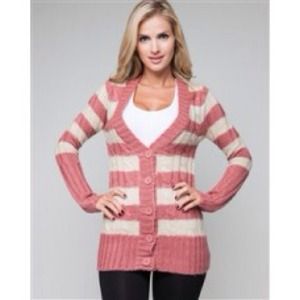 Rose striped button up sweater
