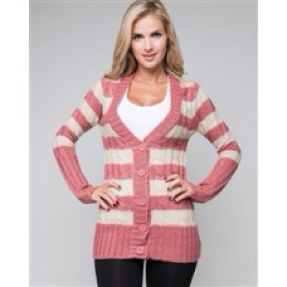 Rose striped button up sweater