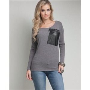 Gray wool zip black lace top
