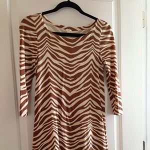 Brown and cream zebra stripe knit dress
