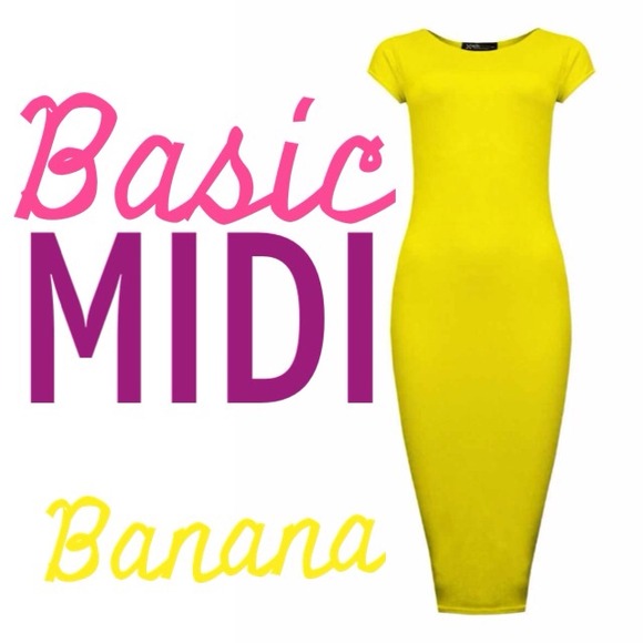 Bundled - Basic Midi Dress - Banana Yellow - L/XL