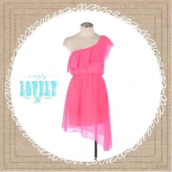 One Shoulder Chiffon Dress - Pink