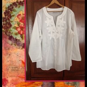 White loose button down
