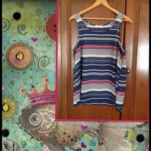 Red, white and blue stripped semi sheer tank.