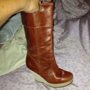 Steve Madden Cognac Mid Calf Wedge Boots