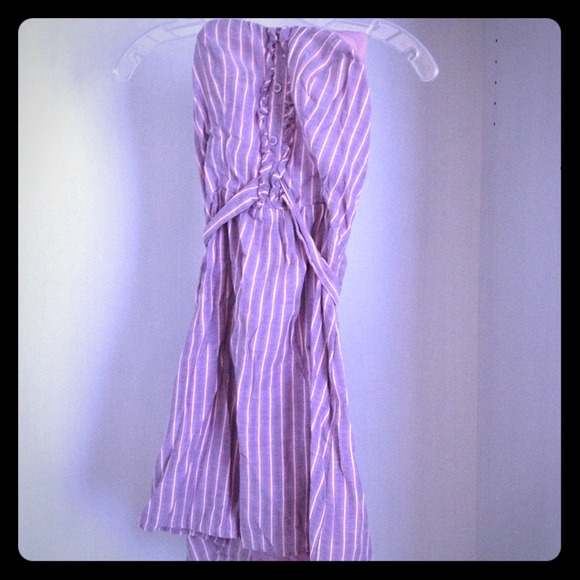 Purple striped strapless dress