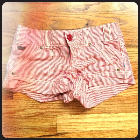 Red and white striped shorts