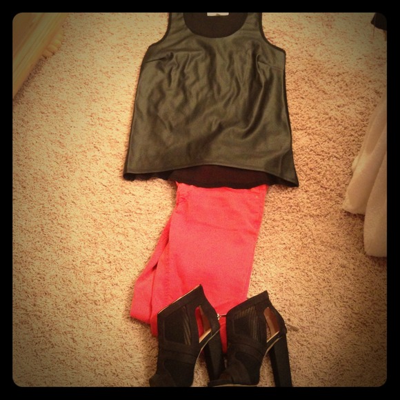 NEW Faux leather Olive & Oak shirt with sheer back