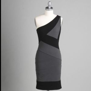 Black and Grey One Shoulder Bandage Dress