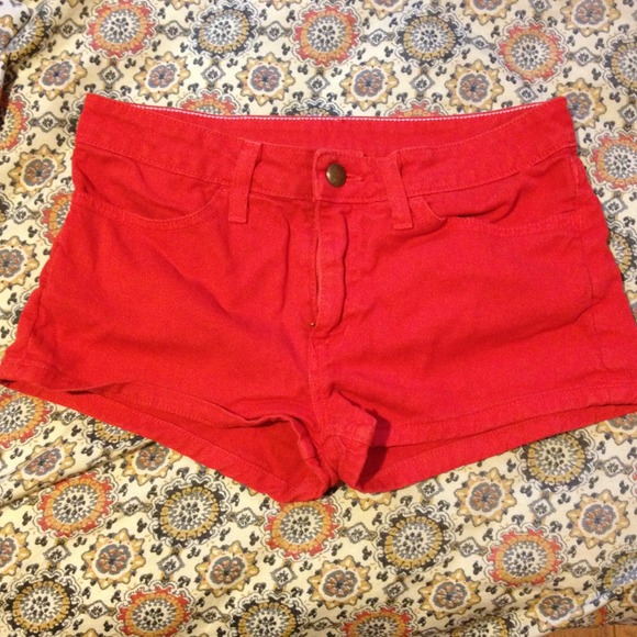 American Apparel red denim shorts