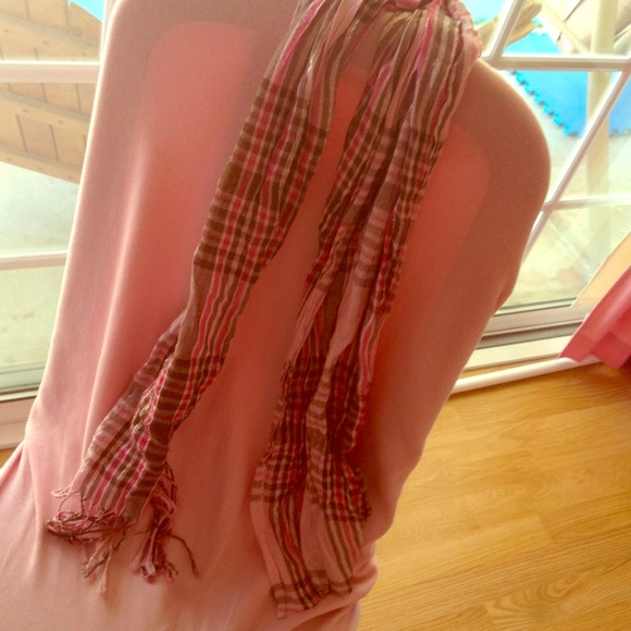 Pink and brown plaid scarf