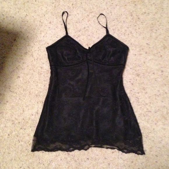 Spaghetti strapped black lace evening top