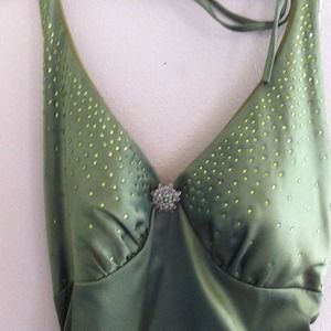 Lime green v neck floor length dress lace up back